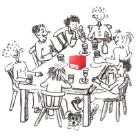 Zeichnung eines SPD Stammtischs